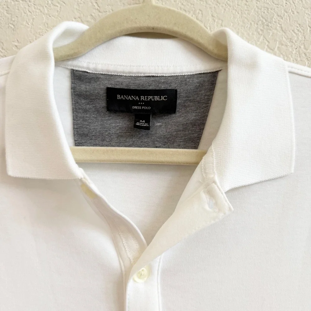Banana Republic Mens Dress Polo Shirt White Short Sleeve Cotton Size M